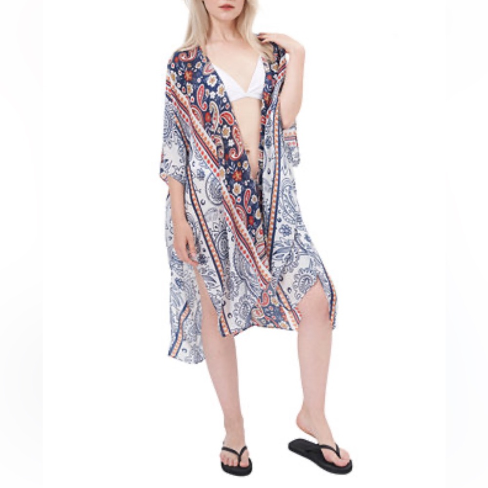 Women's Lightweight Paisley-Print Woven Cover Up